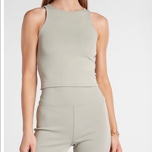 NWT Express Body Contour High Compression High Neck Cropped Tank Sage- Size XS